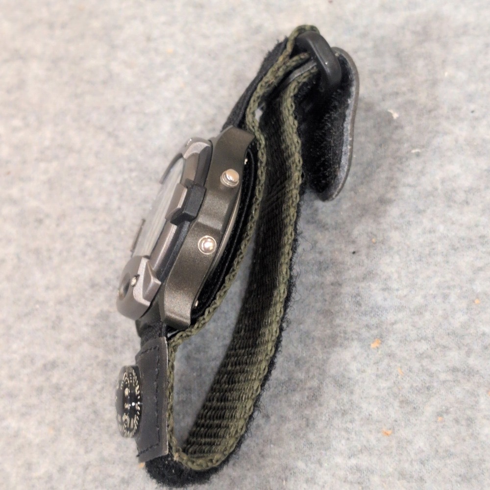Digital Alarm Chronograph Watch with Compass Green Nylon Hook and Loop Strap - Picture 3 of 4